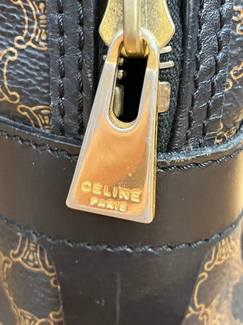 CELINE Mini Boston Bag Macadam PVC Leather Brown Authentic From Japan used