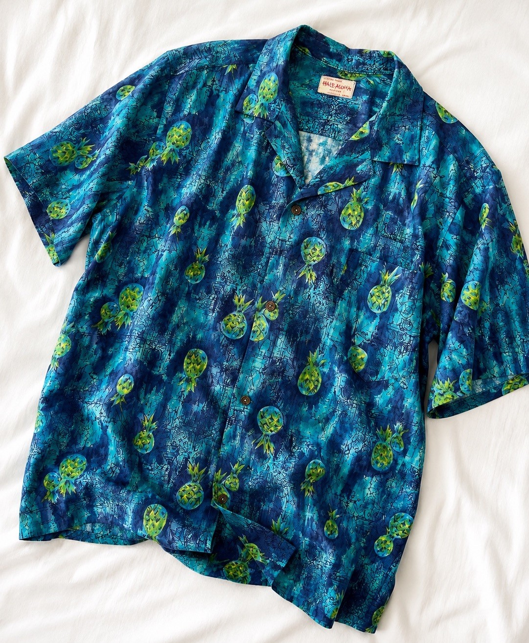 Vintage 60s 70s Hale Aloha Hawaiian Shirt Pineapple Honolulu Single Stitch L/XL