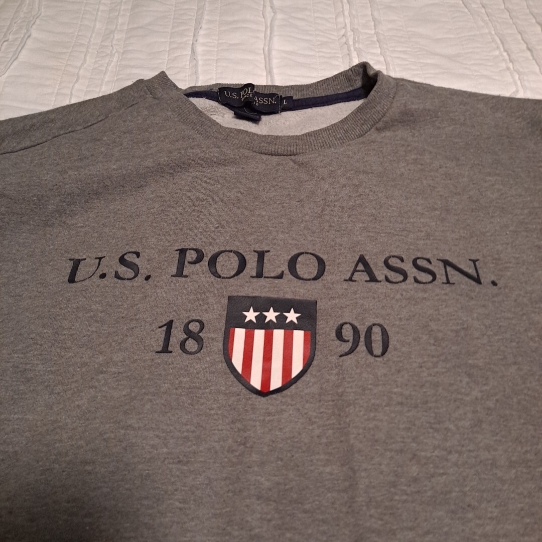 US Polo Assn Sweater Mens Large L Pullover Gray Retro American Flag Logo USA