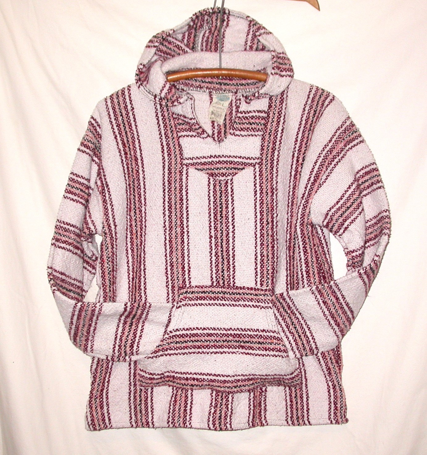 BEACH MANIA Hoodie Pullover Unisex L Stripes Hippie Surfer Poncho Vacation