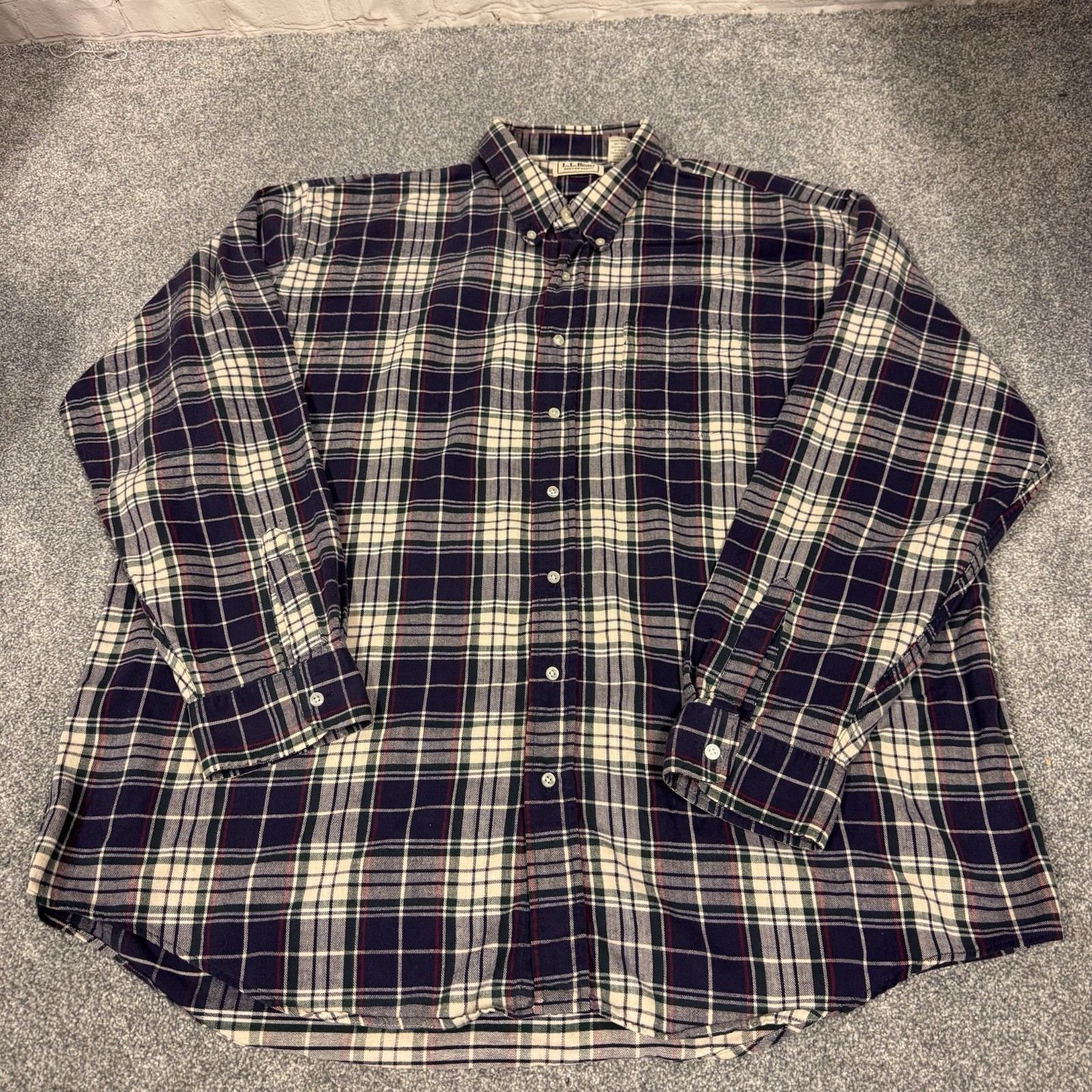 Vintage LL Bean Northwoods Flannel Blue Check Made in Hungary 2XL