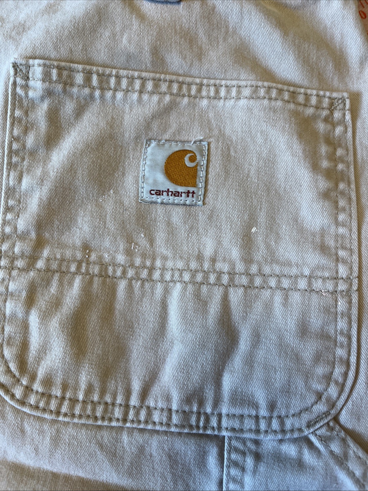 Carhartt Canvas Work Pants Mens 38×30 Khaki Utility Carpenter Cotton Paint Splat
