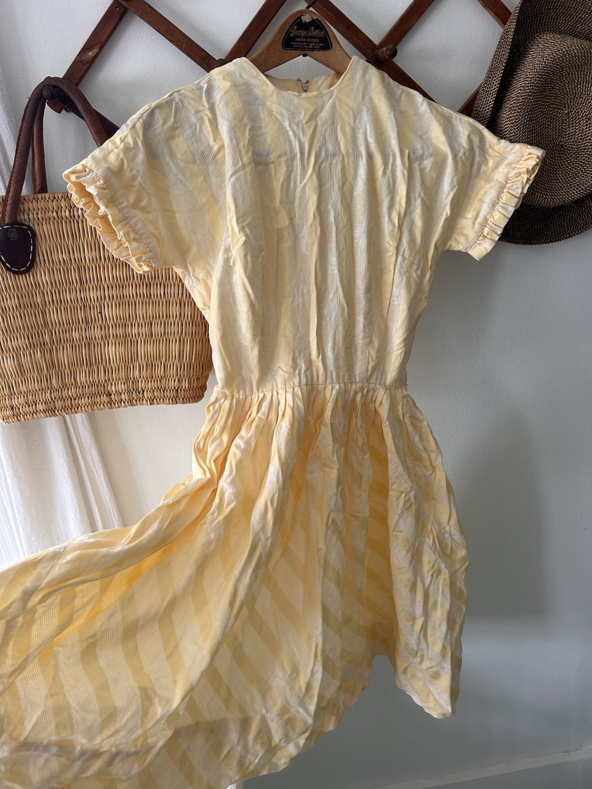 1950/60s Vintage Bobbie Brooks A-line Midi Dress Yellow Stripes MCM Summer XS