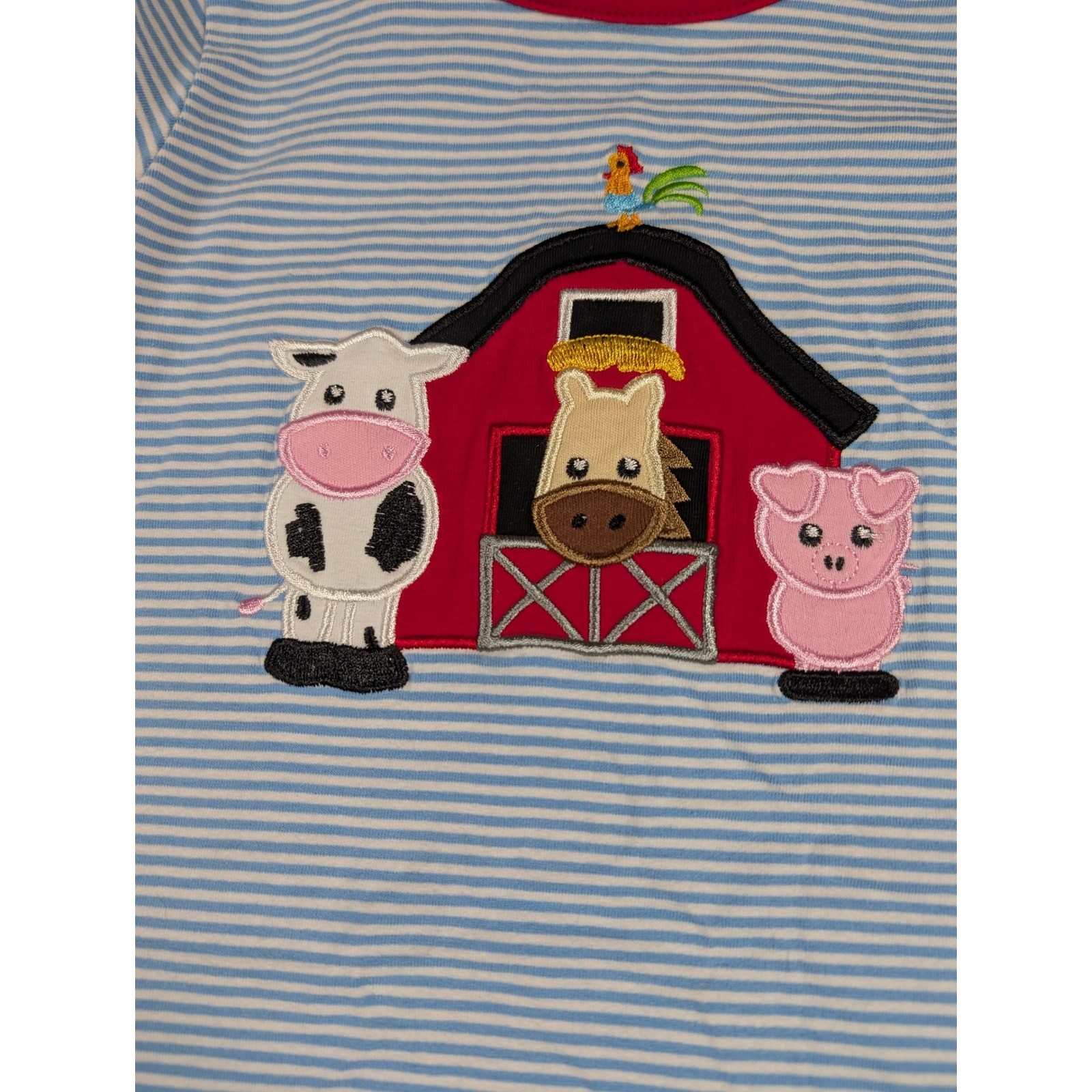 Girls Size 3 Farm Animals Barn Striped Shirt Red Leggings Outfit Set Cow Pig