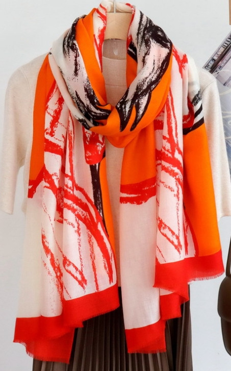 100% wool orange horse print large square scarf shawl 200 * 100cm