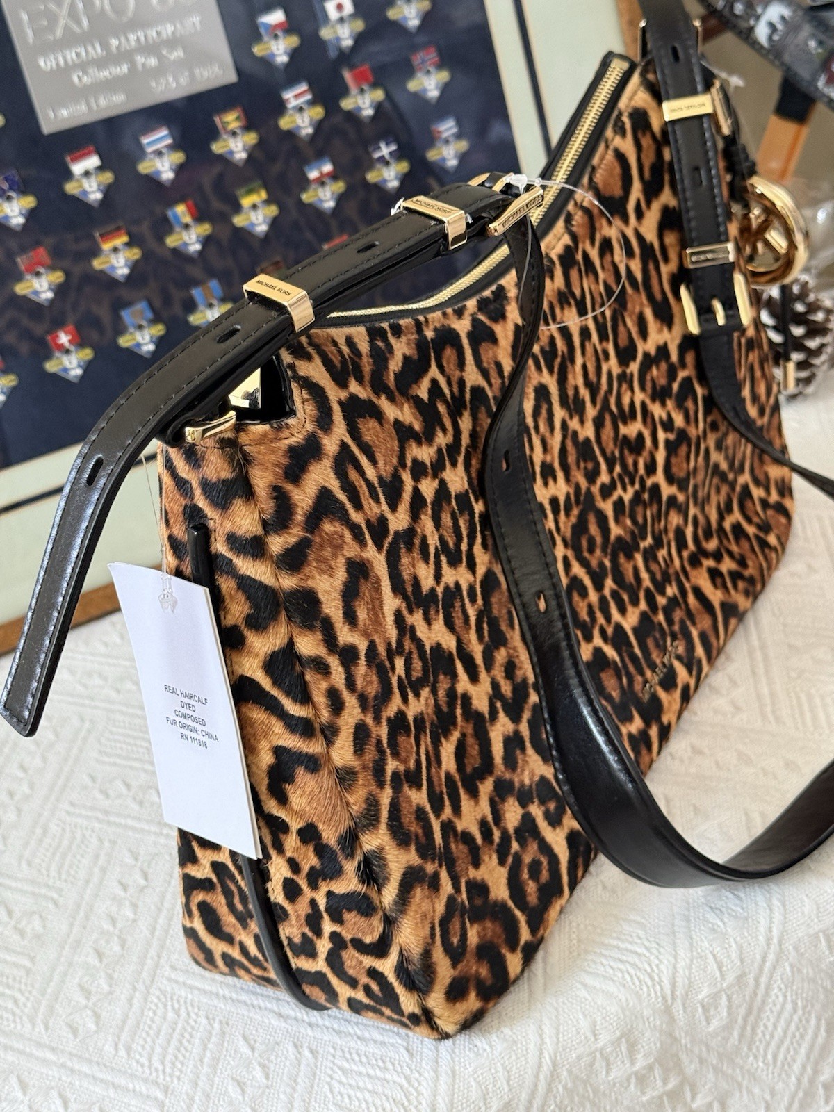 MICHAEL MICHAEL KORS Nolita Medium Leopard Print Calf Hair Shoulder Bag