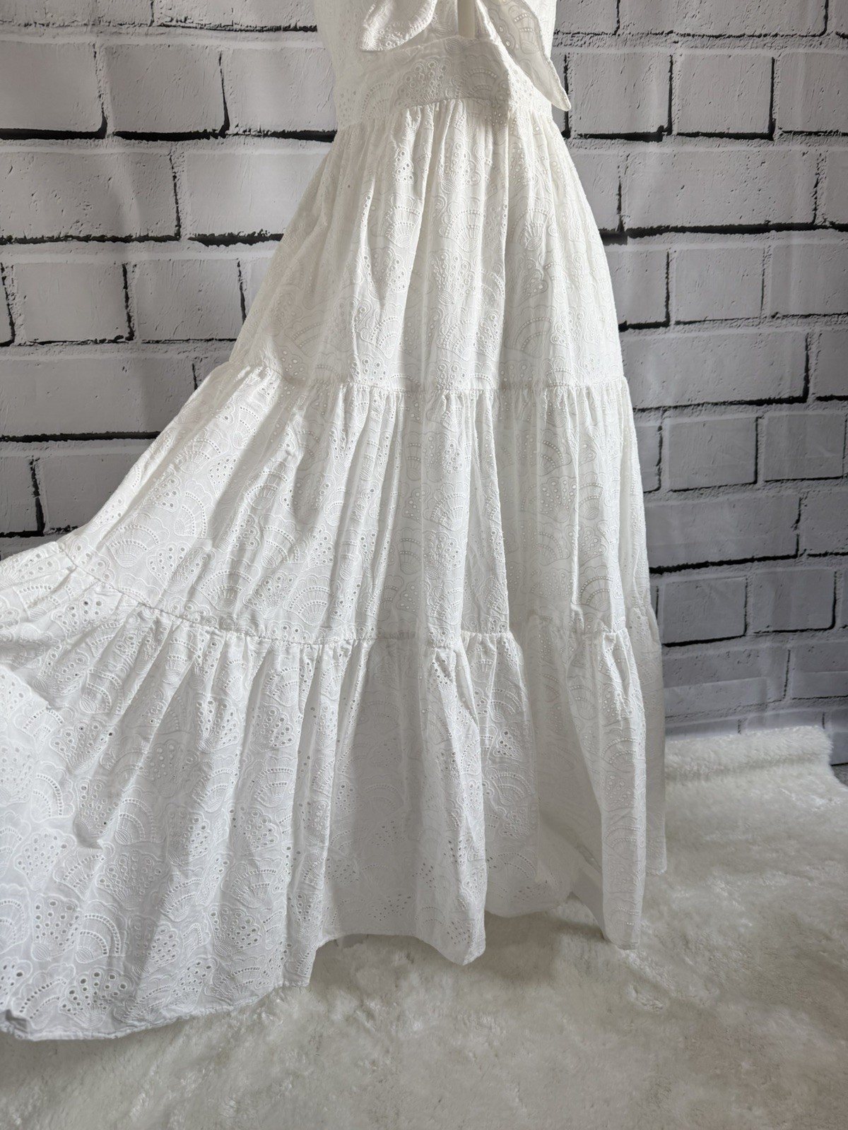 NWT House of Harlow 1960 White Eyelet Cotton Maxi Dress Smocked Back S
