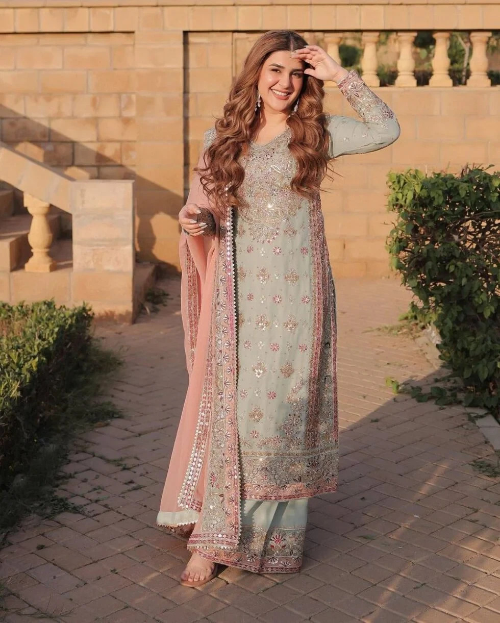 Pakistani Sea Green & Pink Embroidered Suit set Ready to wear for Festivals