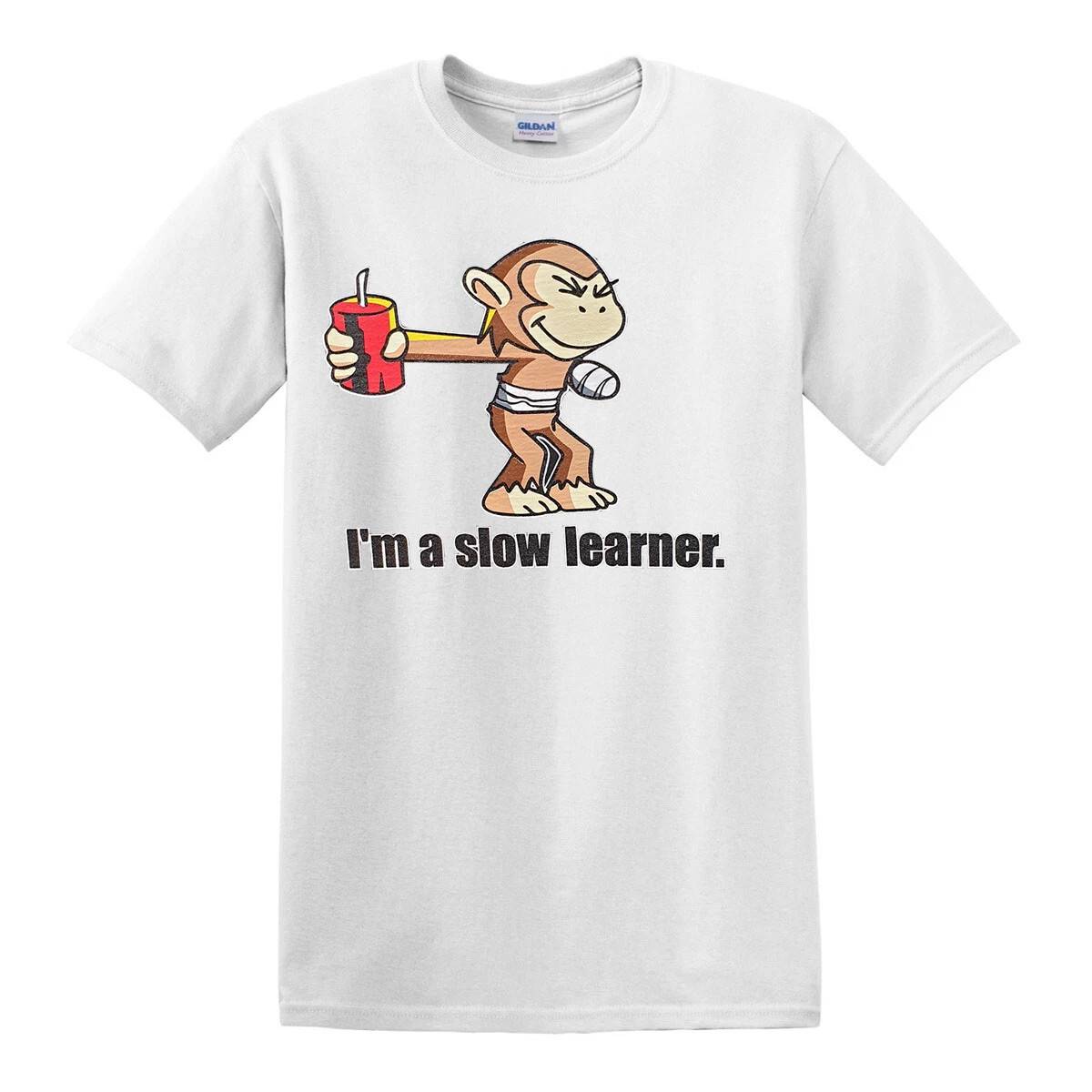 I’M A SLOW LEARNER T-SHIRT Monkey Joke Party Novelty Game Cartoon Gift Top Tee |