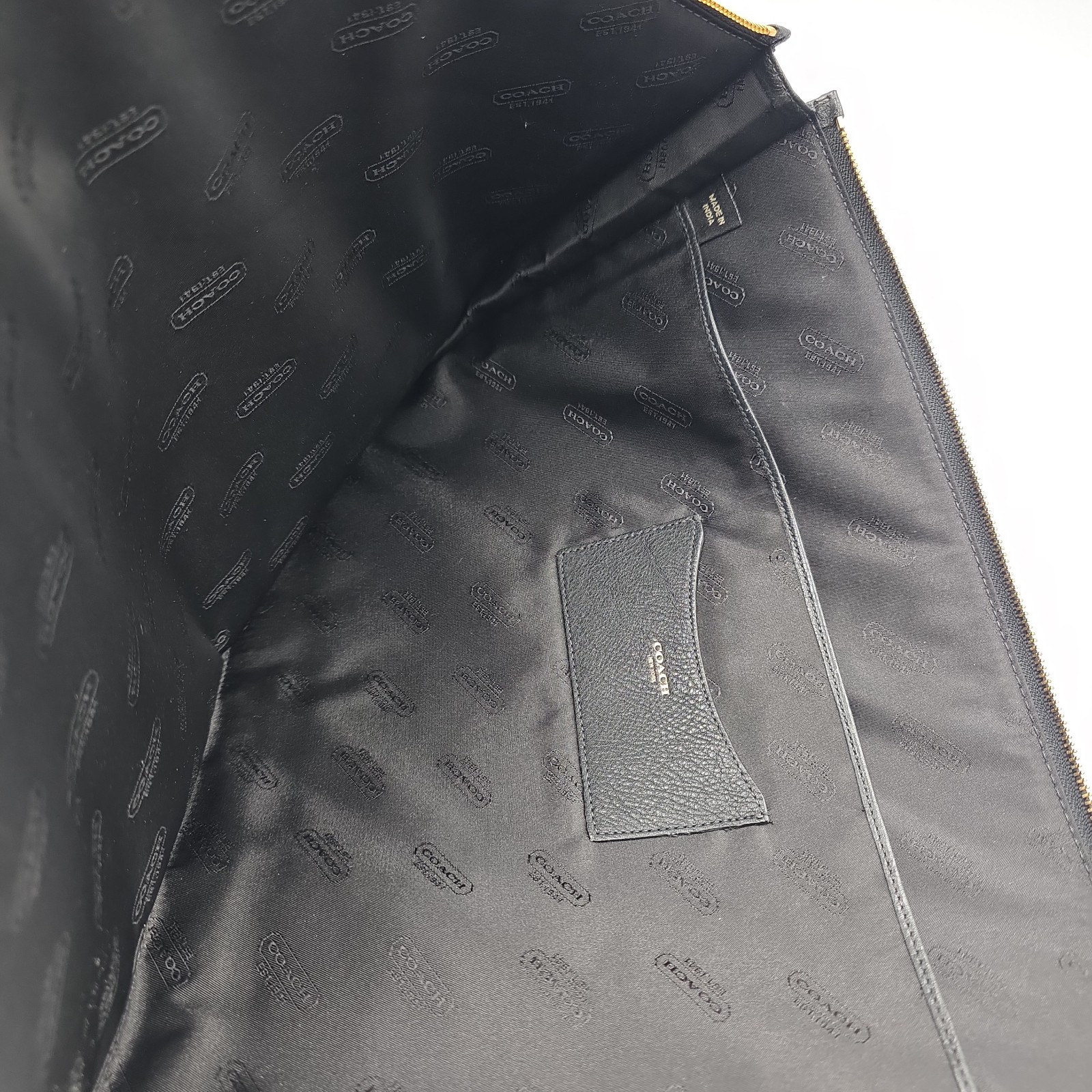 Coach Crosby Push Lock Black Pebbled Leather Zip Top Pouch Bag Document Table