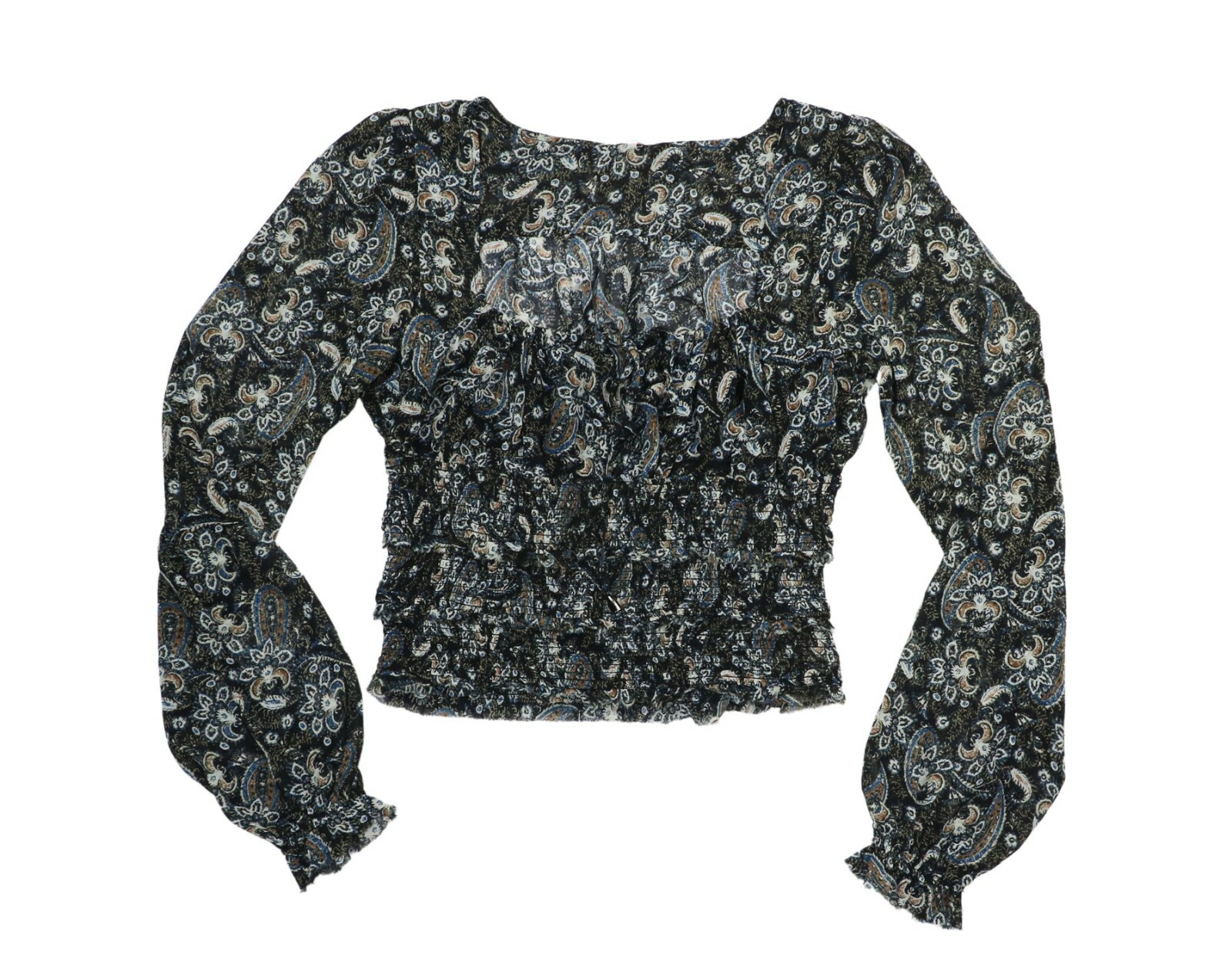 Free People Keyhole Square Neck Paisley Print Long Sleeve Top NWT