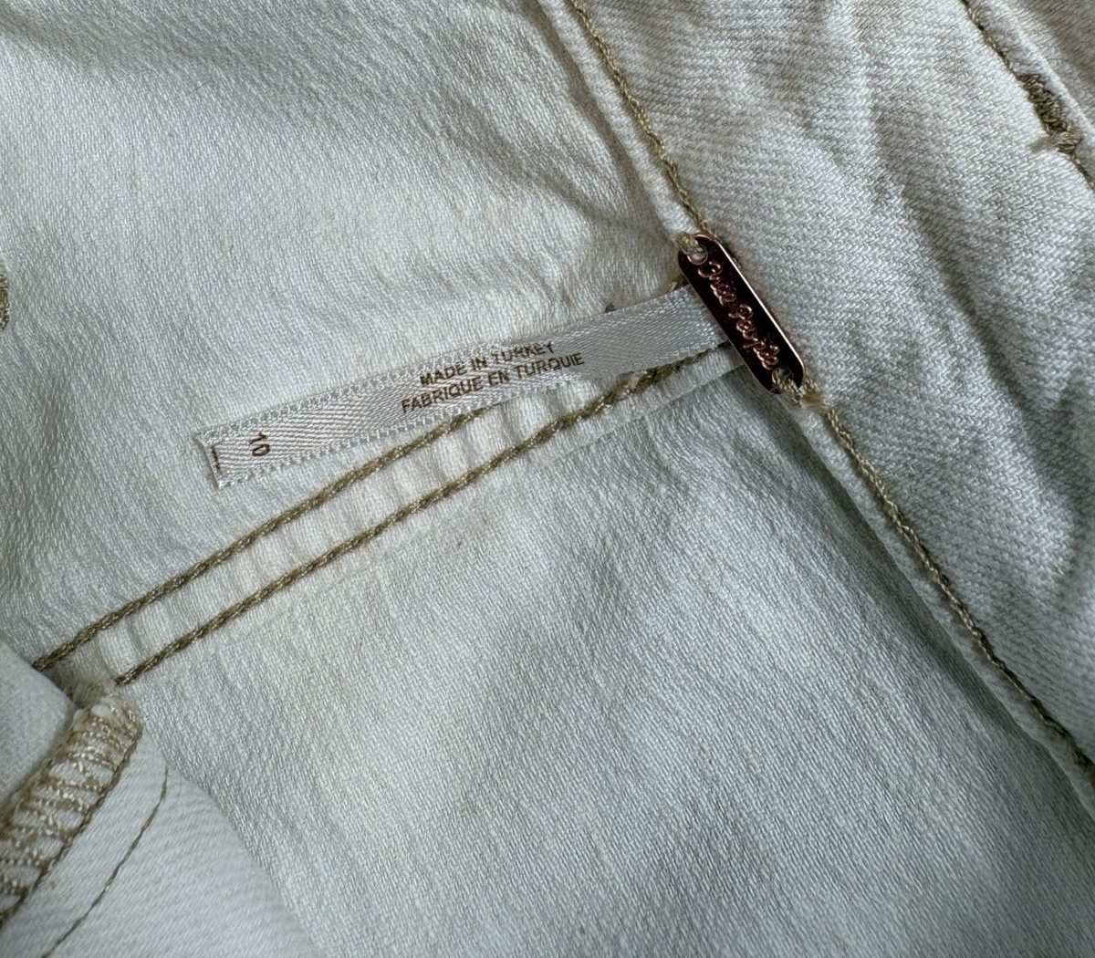 Free People Mini Skirt Denim Medium 30” waist Cream White Short Tie at Waist