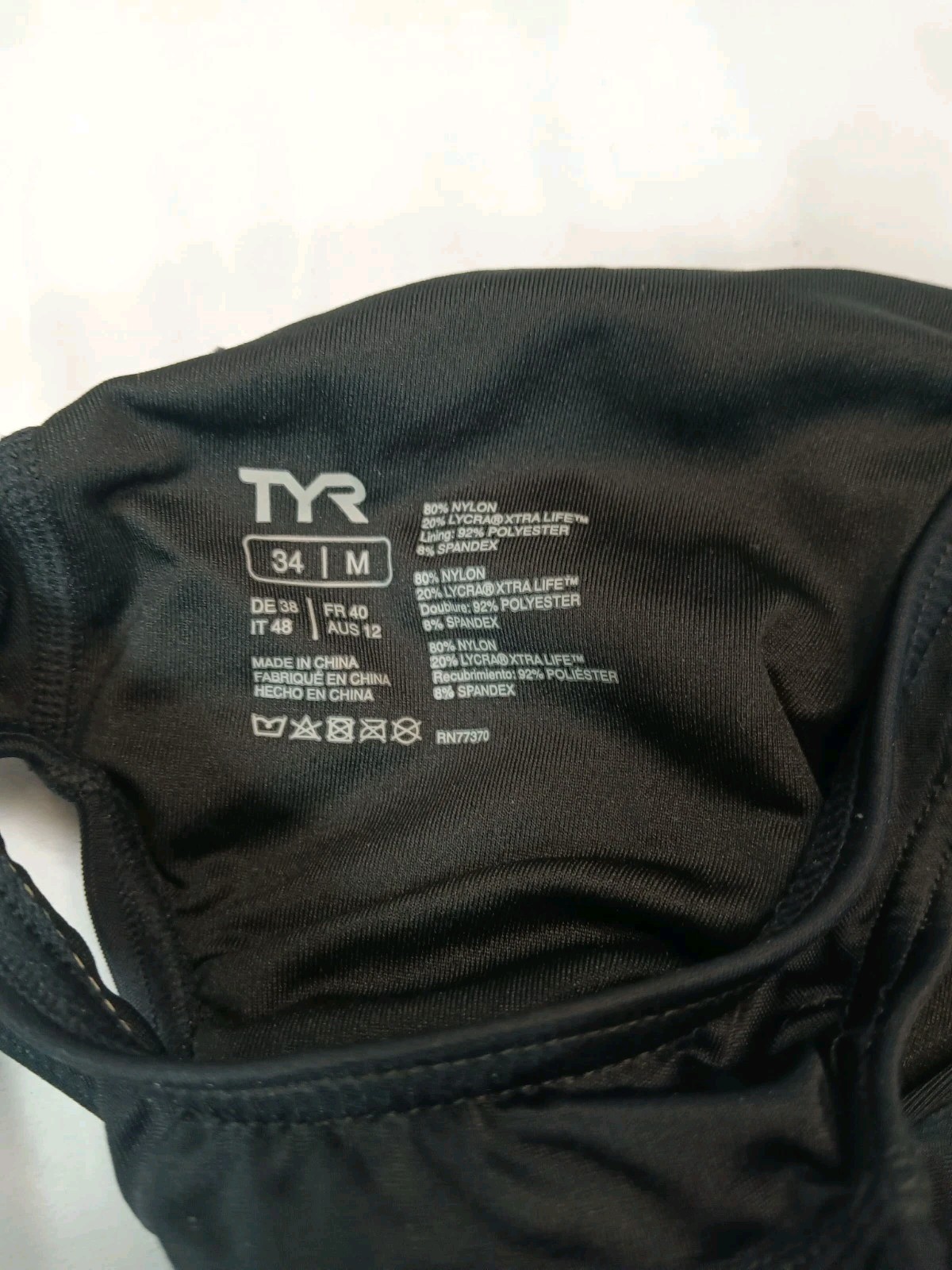 TYR Women’s Solid Black One Piece Racerback Swimsuit A-B Stretch 34 (M)