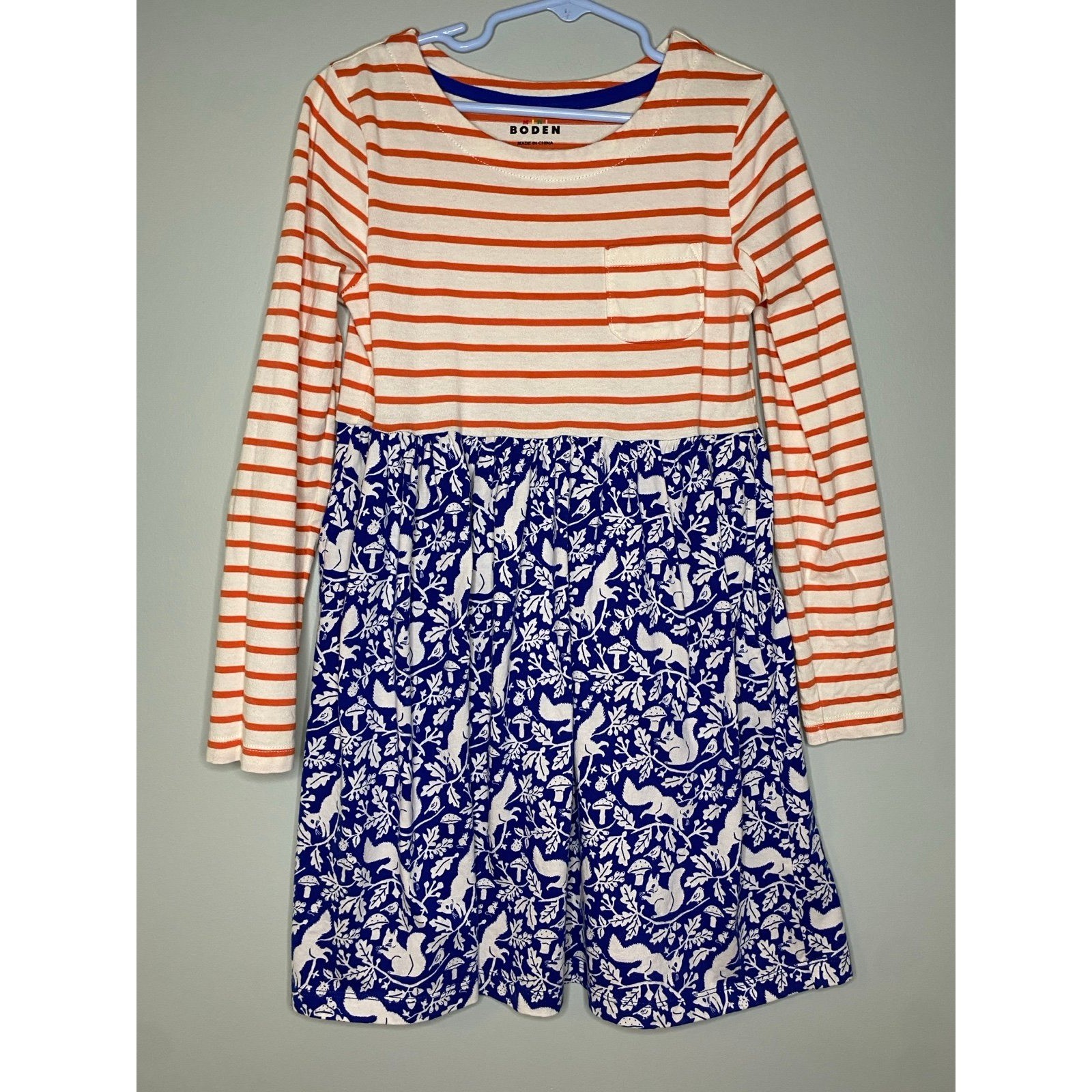 Mini Boden striped woodland animal dress size 8-9