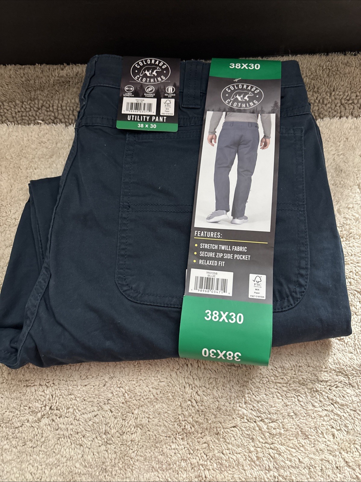 Colorado Clothing Men’s Utility Pant Relaxed Fit 2 Way Stretch Fabric Blue 34