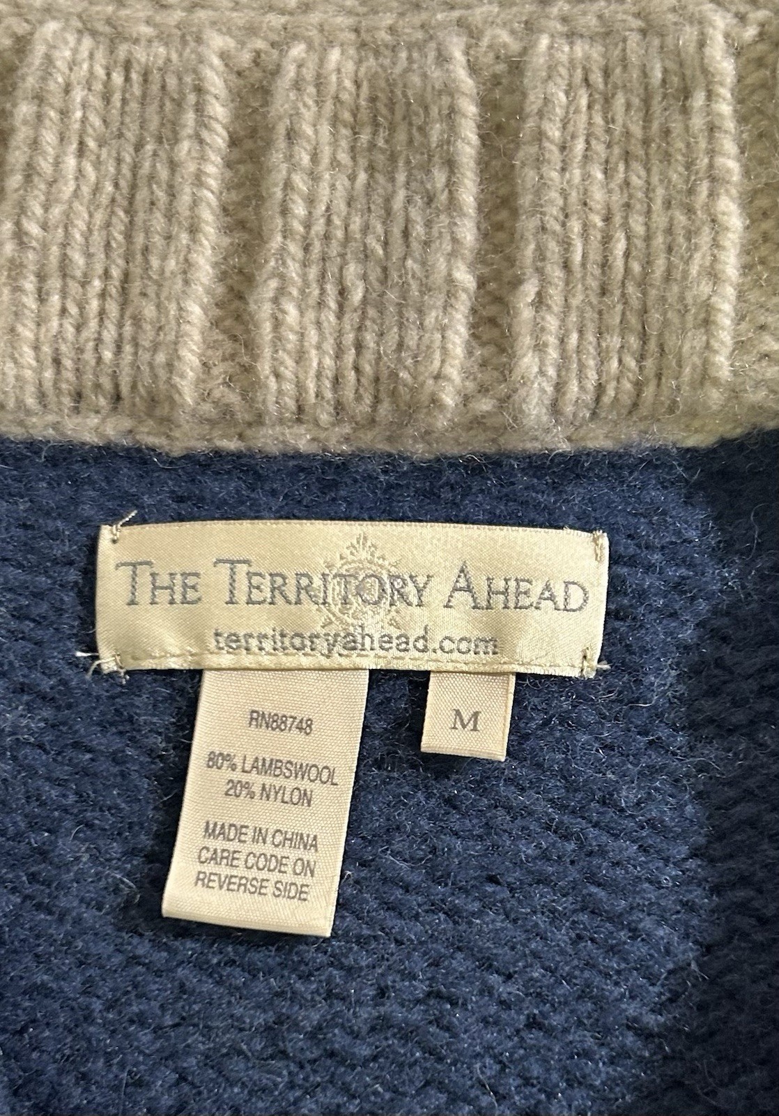 The Territory Ahead Medium Lambs Wool Sweater 1/4 Zip Blue Gray Stripe Pullover
