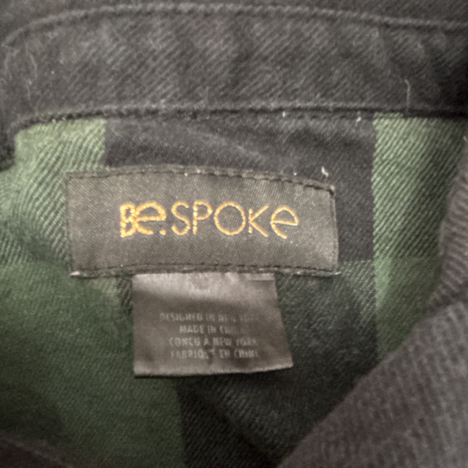 Bespoke Shirt Mens XL Green Black Plaid Flannel Long Sleeve Button-Up Pockets