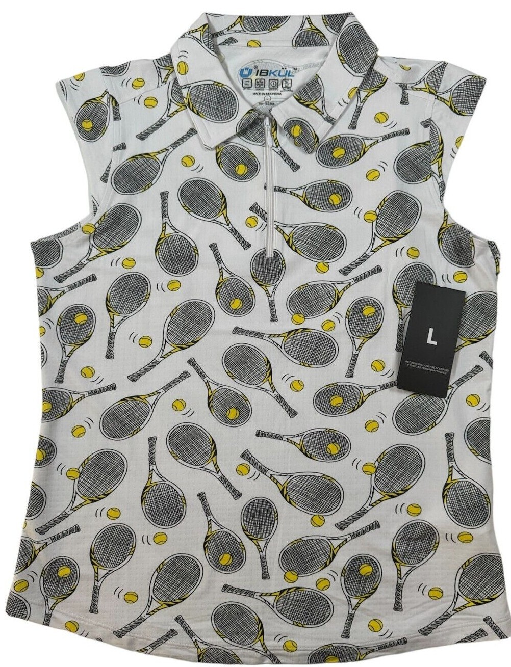 NWT IBKUL Golf Tennis Print 1/4 Zip Top Shirt XS S M L XL 2X White Activewear T2