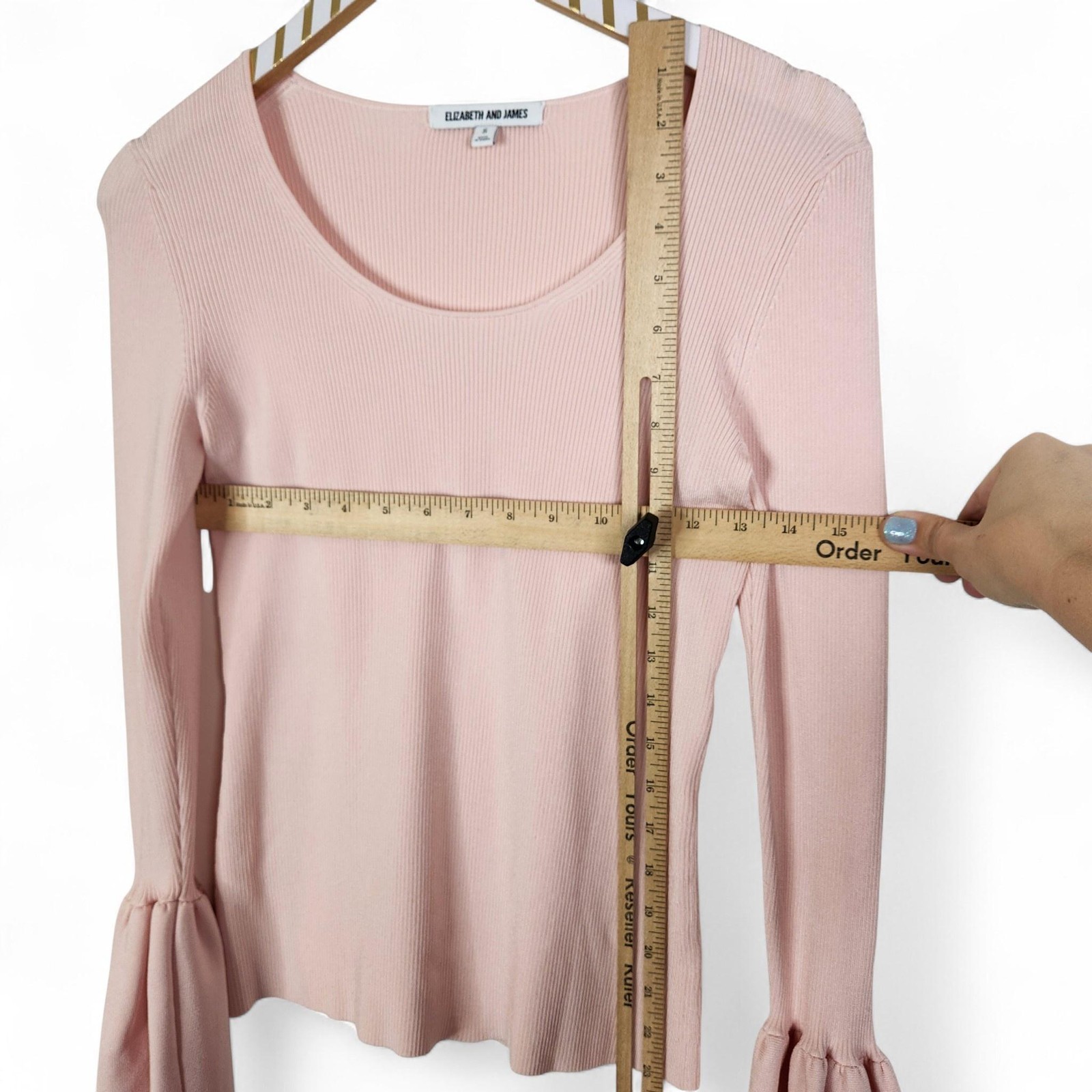 ELIZABETH AND JAMES Sweater Womens Small Pink Willow Ribbed Bell Sleeve Pullover