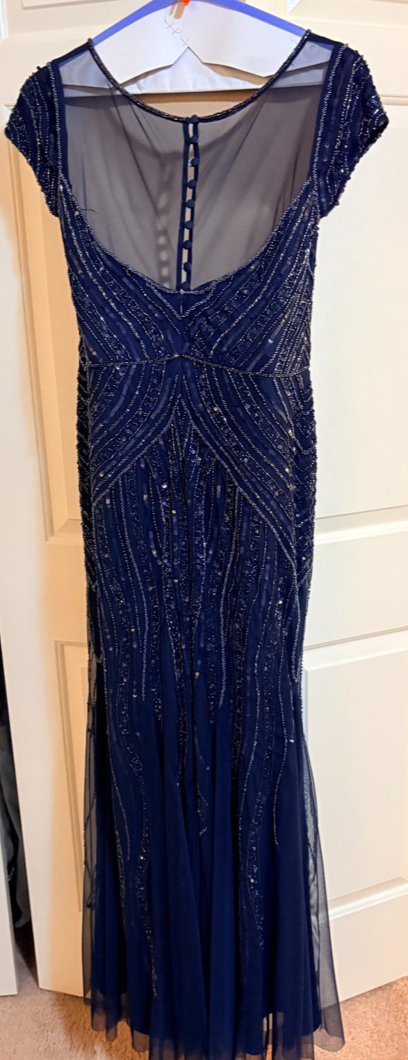 Adrianna Papell Beaded Navy Gown Sz 14 Mother of Bride Elegant Wedding Dress