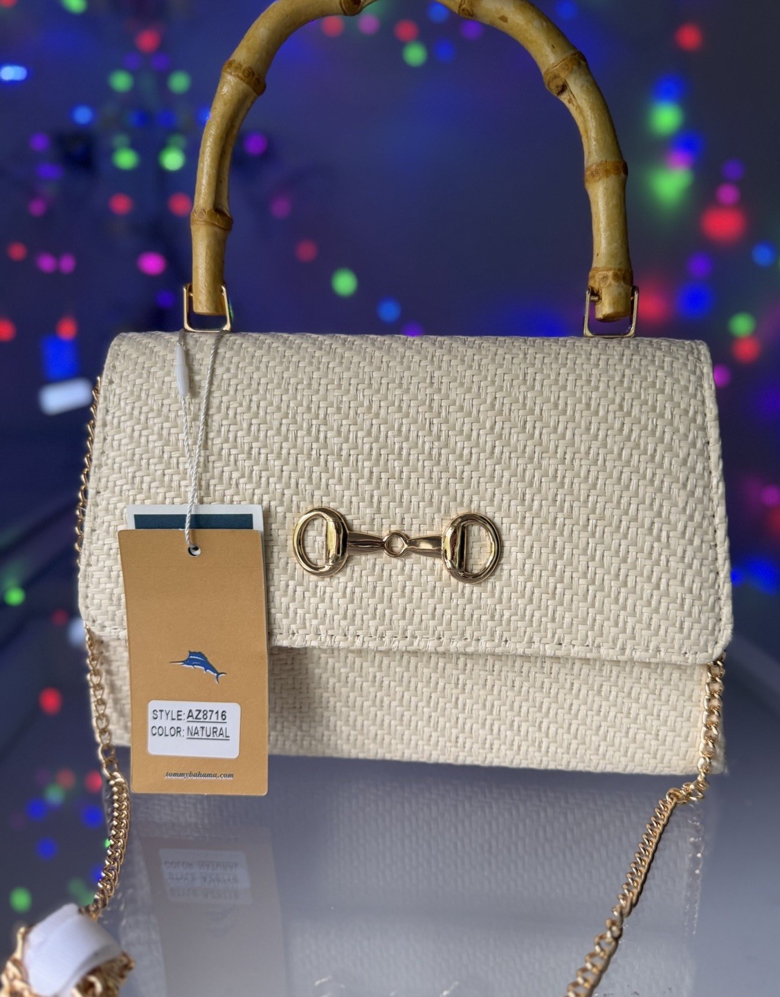 NWT Tommy Bahama Woven Raffia Bamboo Handle Satchel Crossbody bag Natural Beach