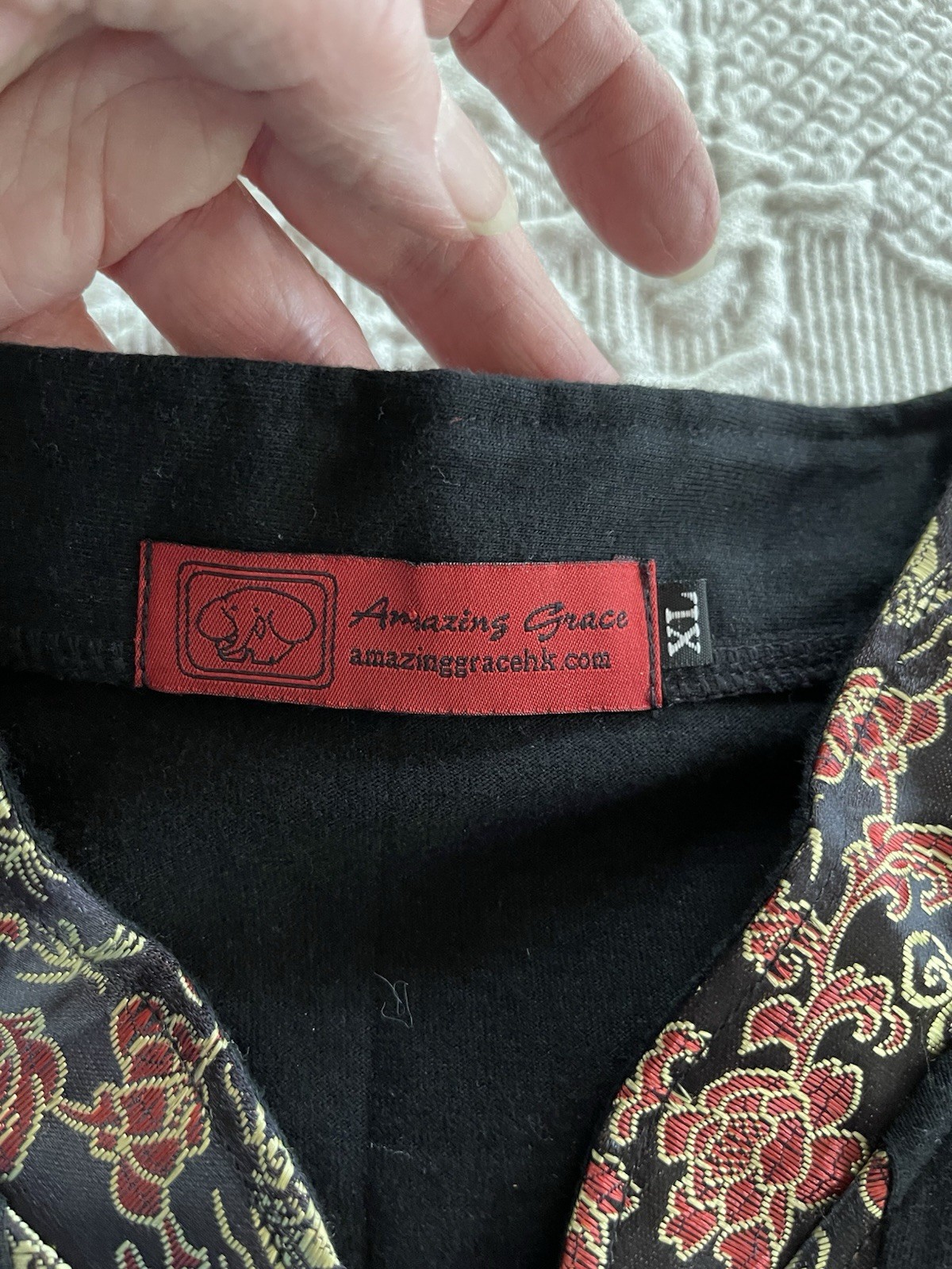 Amazing Grace Asian Shirt Mandarin Collar Braid-Button Dragon Logo Ladies XL