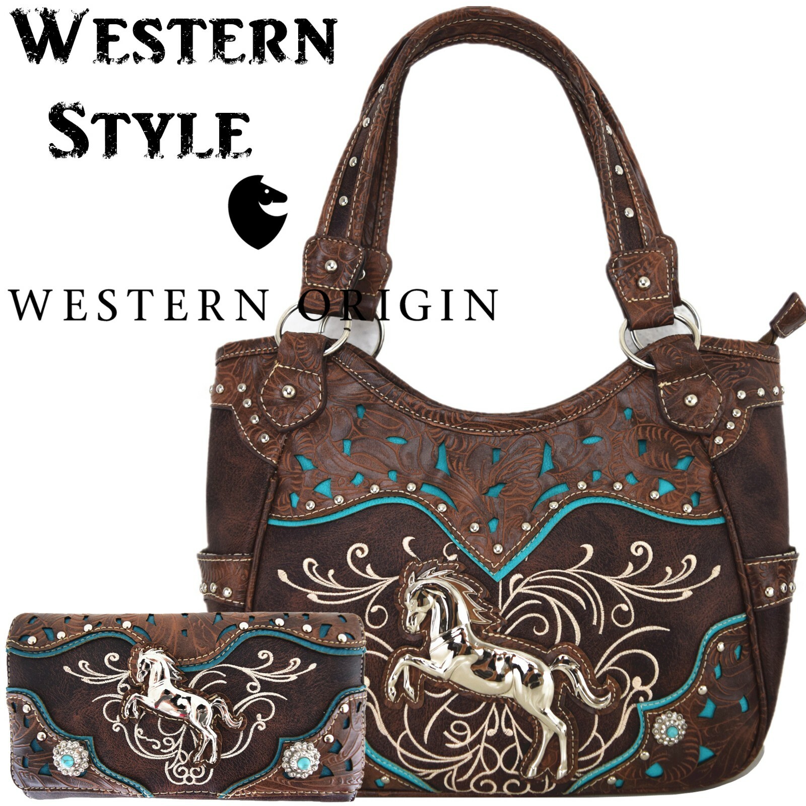 Western Horse Handbag Concealed Carry Purse Women Country Shoulder Bag Wallet