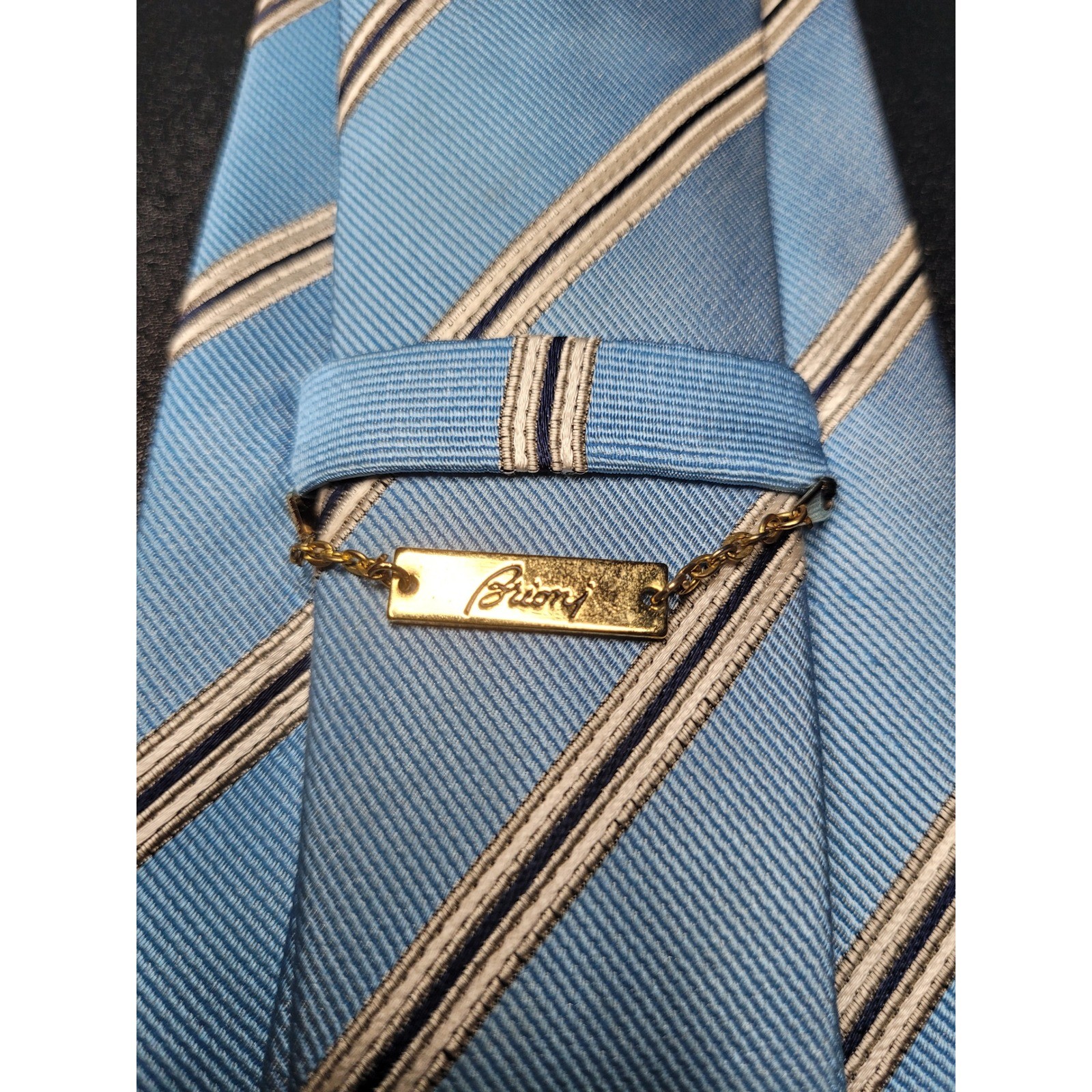 Brioni Men’s Necktie Blue Striped Silk 3.75″ x 58″ Excellent