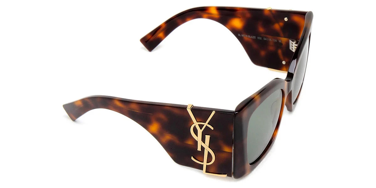 Saint Laurent SL M119 002 Oversized Square Sunglasses 54mm Havana/Green Lens