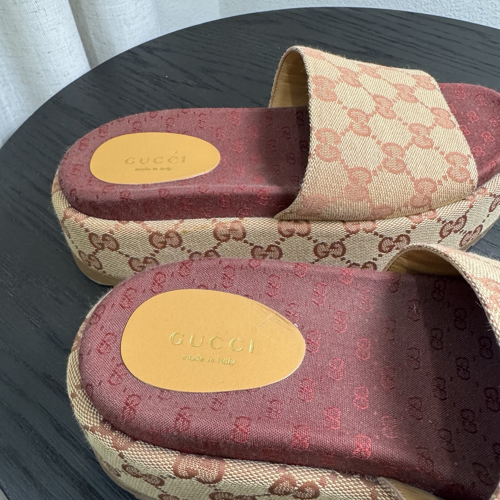 Gucci Angelina Platform Sandals GG Canvas Brown 36.5