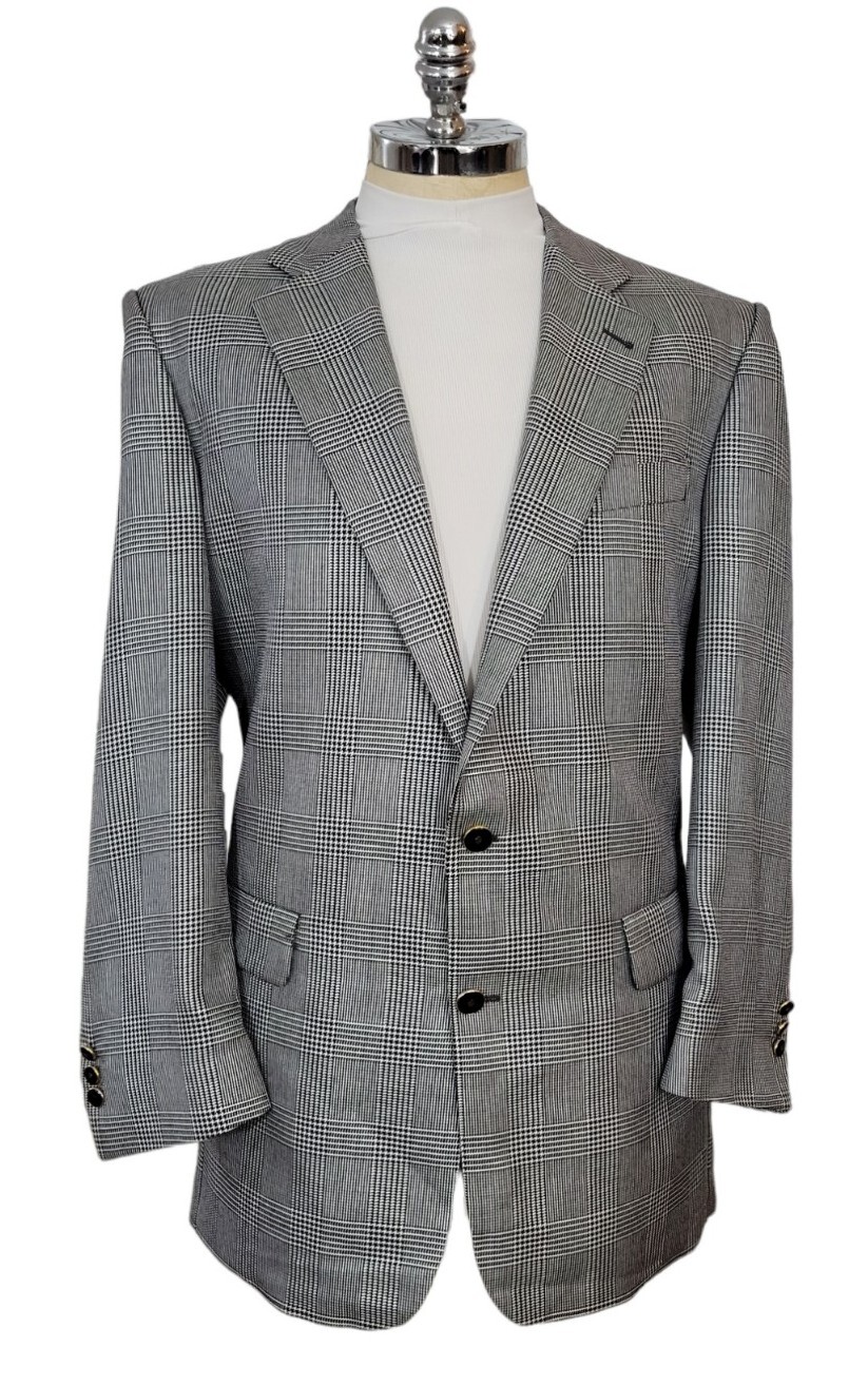 Oreste Boggio Casero Blazer Mens US 44L Silk Blend Prince of Whales Check Jacket