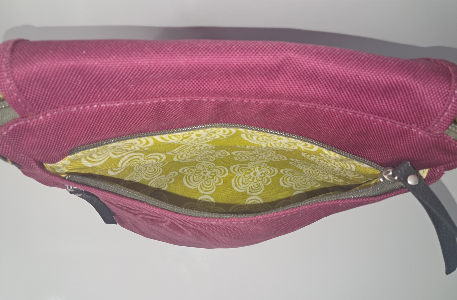 Haiku Jaunt Crossbody Bag Fuchsia Canvas Embroidered Floral Adjustable Straps