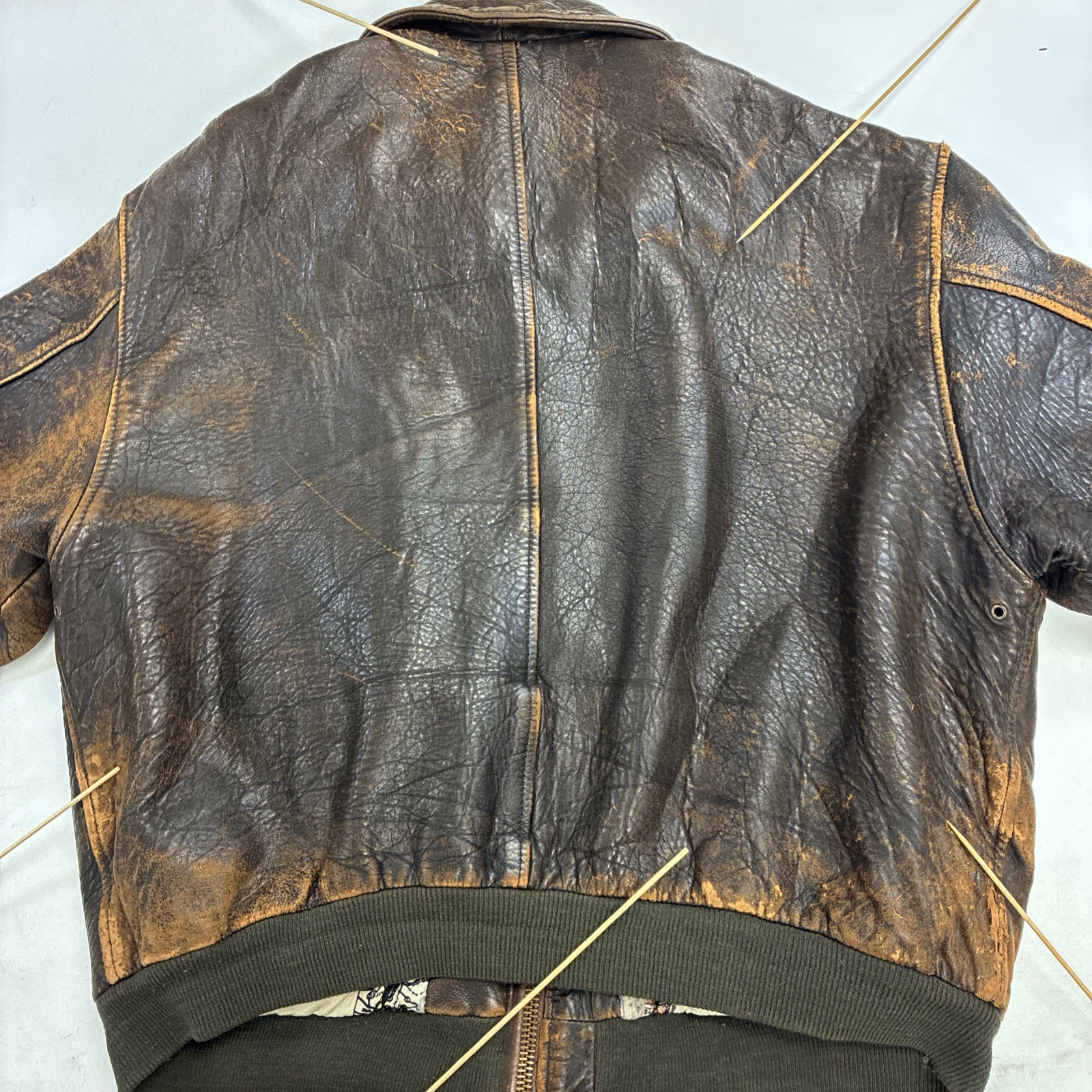 Vintage Avirex Leather Flight Bomber Jacket Size XL Brown Distressed