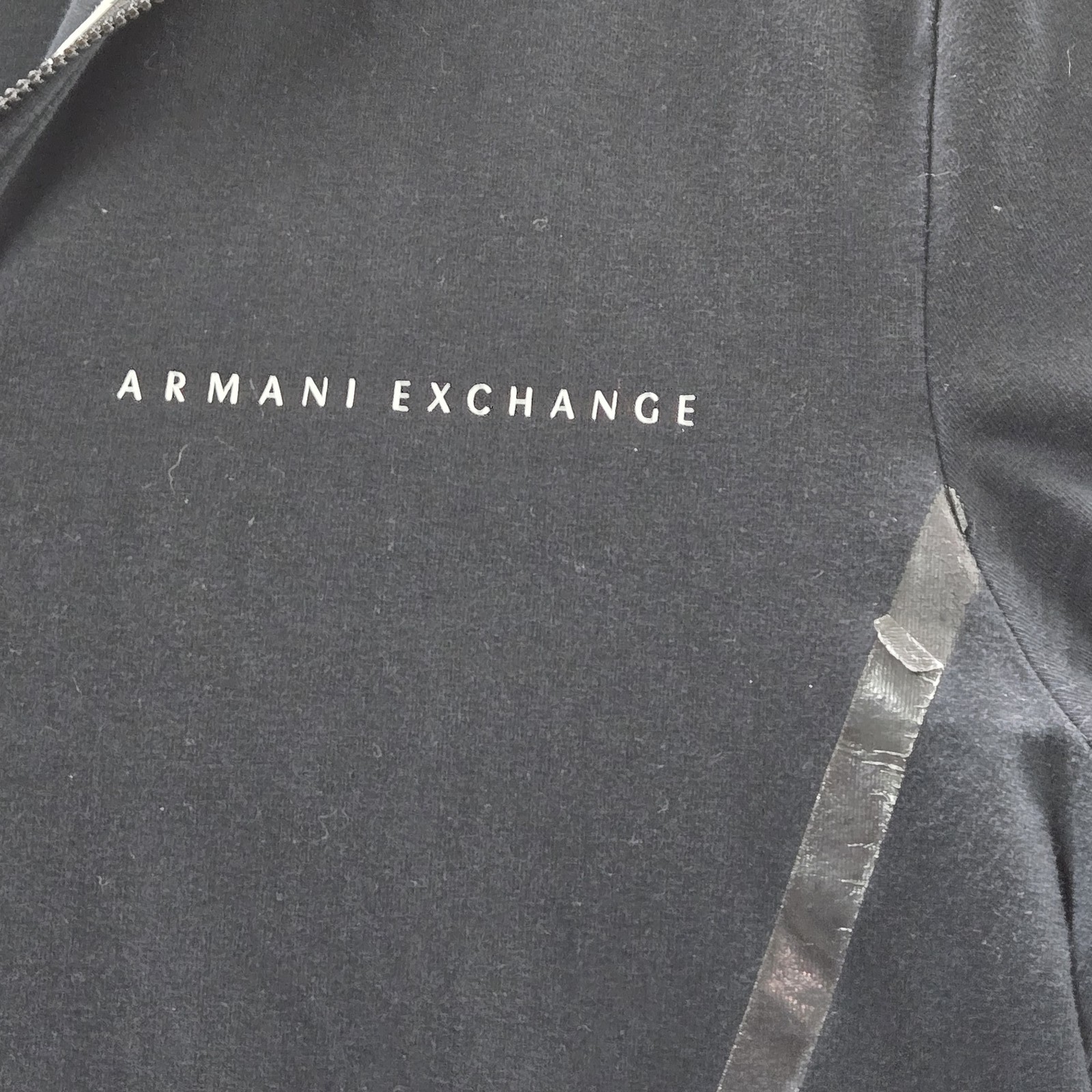 Armani Exchange Men Polo L Black Logo Text Zipper Short Sleeve