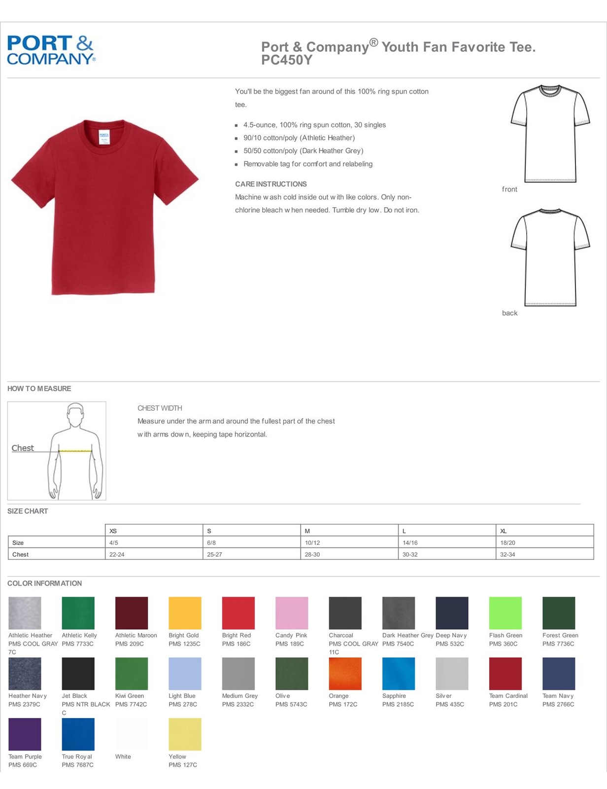 Port & Company Youth Short Sleeve Fan Favorite Crew Neck T-Shirt PC450Y