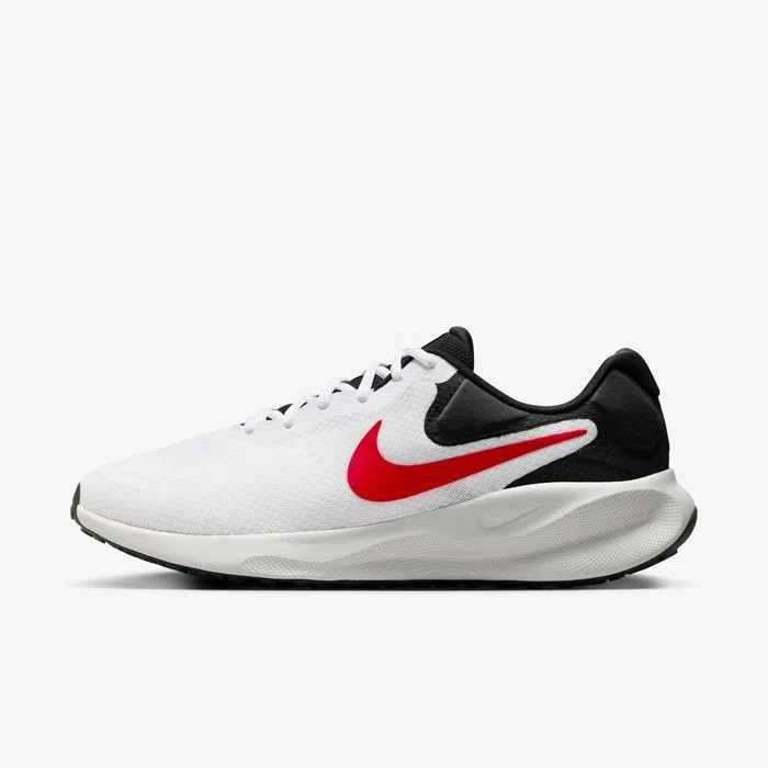 Nike Revolution 7 White Fire Red Black Sneakers FB2207-102 Mens Size
