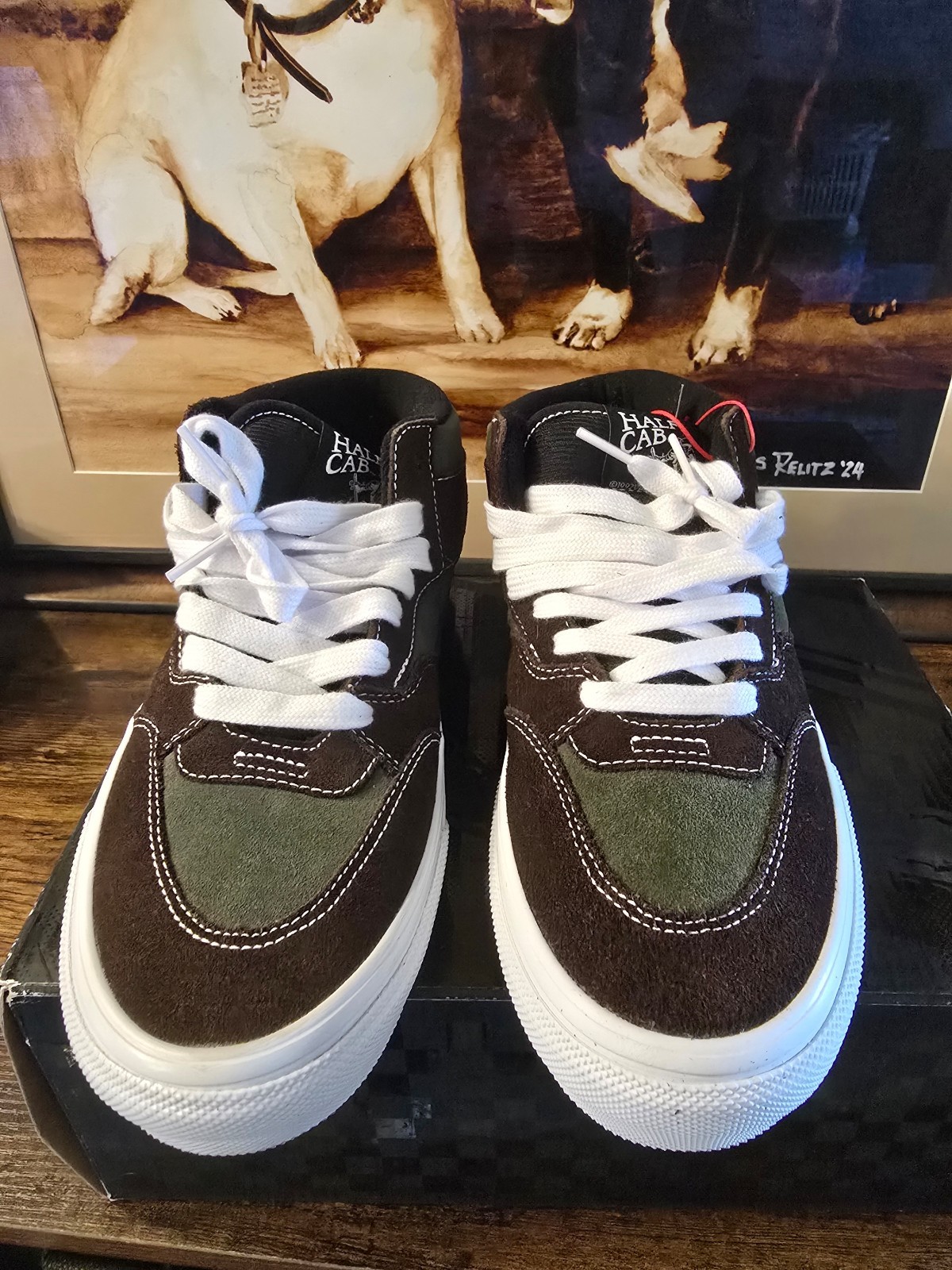Vans Checkerboard Union VCU Skate Half Cab 92 Shoes Dark Brown Green Mens Size 9