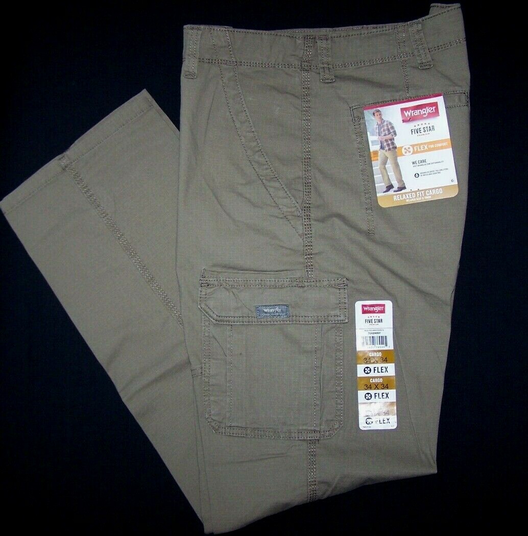 Men’s Wrangler Flex Cargo Pants Relaxed Fit w/ Tech Pocket CHOOSE COLOR & SIZE