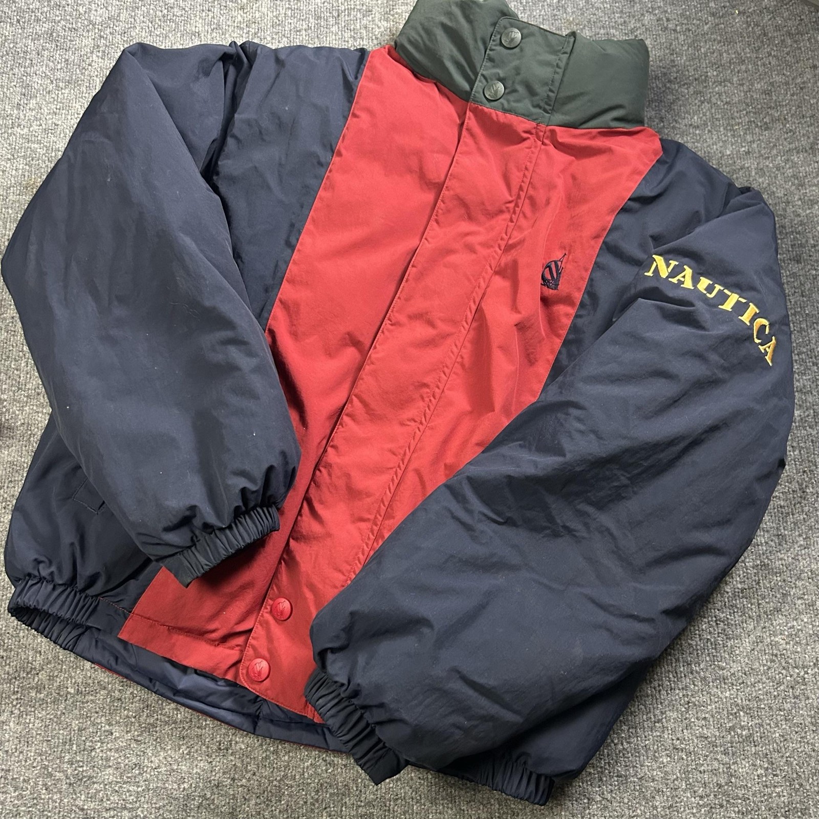 Vintage Nautica Jacket Mens XL Multicolor Reversible Down Puffer Sailing 90s
