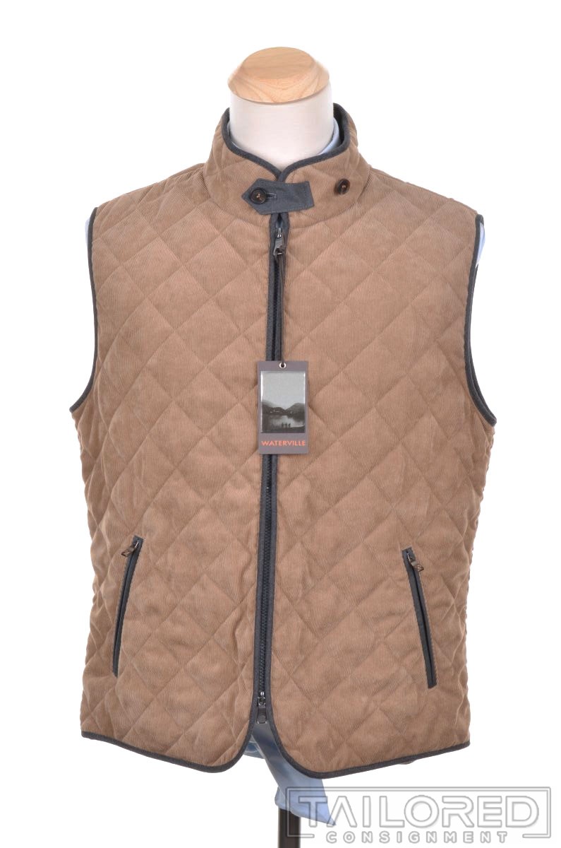 NWT – WATERVILLE Theo Solid Beige Polyester Mens Quilted Vest – EU 56 / XL