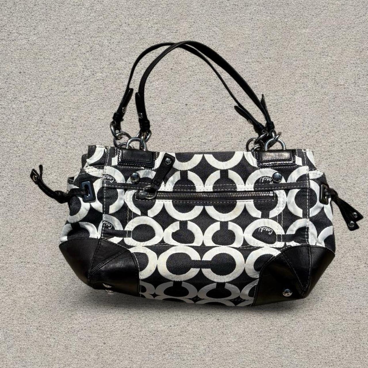 Coach Peyton Op Art Satchel Bag Black White Signature Turnlock Purse Handbag