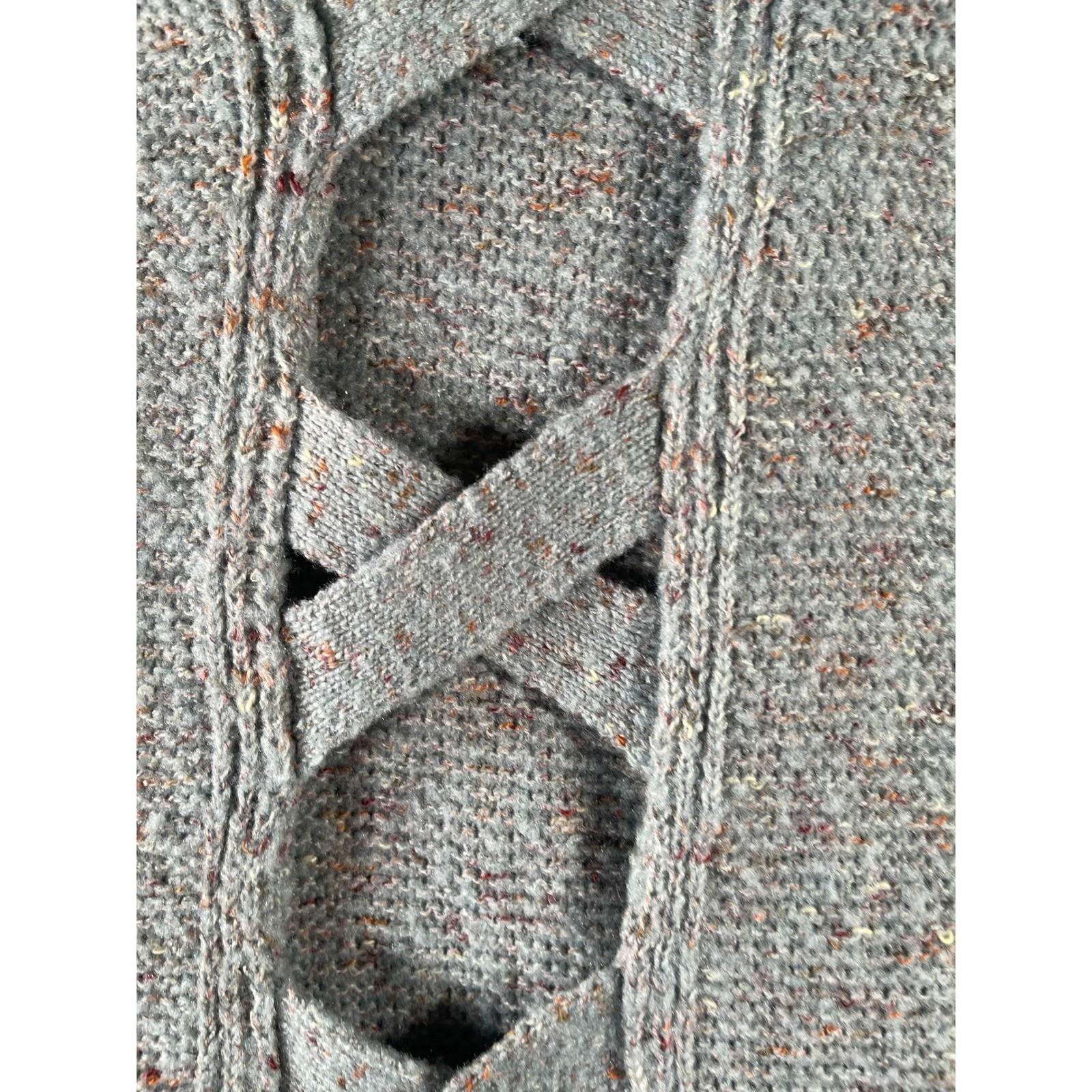 Grey Marl Lattice Back Knit Sweater Confetti Fleck Pullover Long Sleeve Crewneck