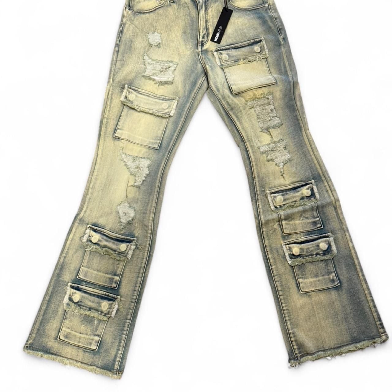 Nova Men Get Started Cargo Stacked Skinny Flare Jeans Size 34