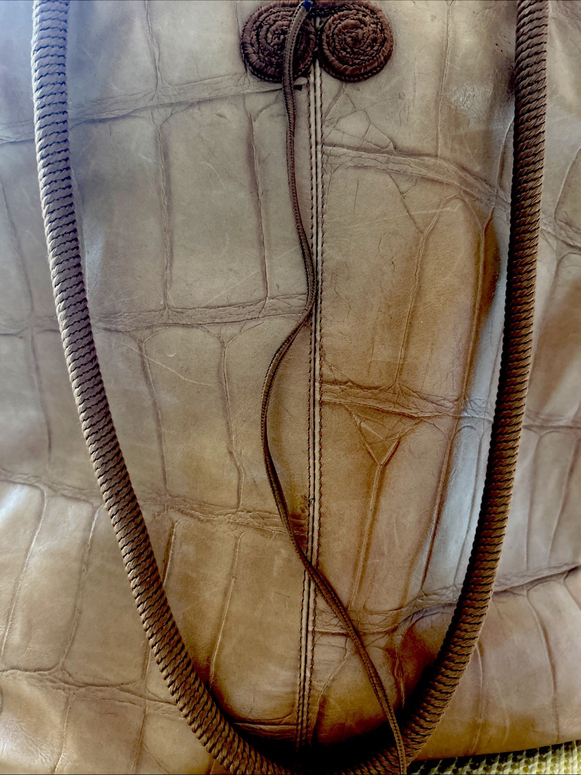 Falor Le Borse Tote Shoulder Bag Brown Crocodile Embossed Leather Italy 11”H