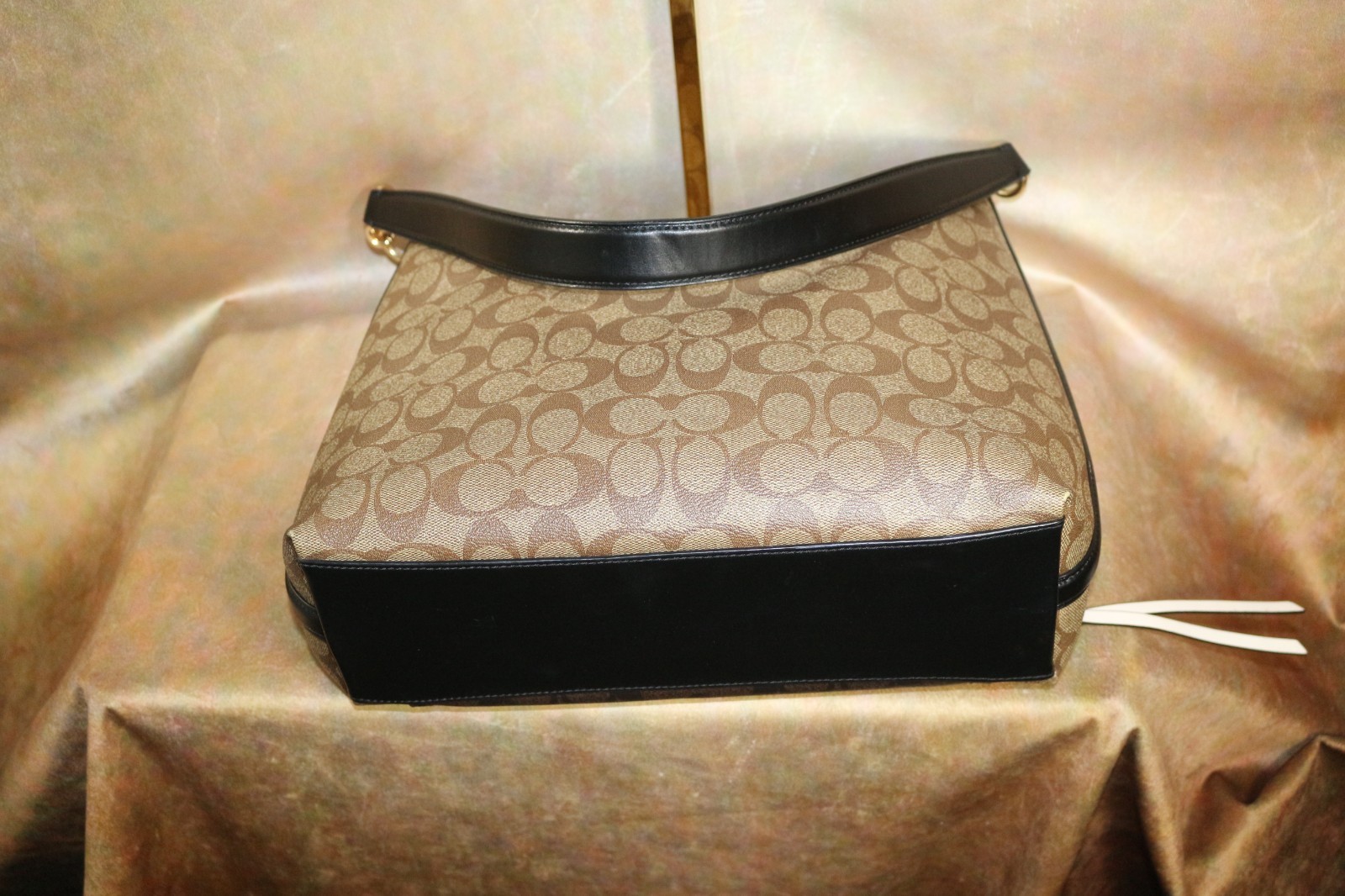 COACH SLIMLINE SIGNATURE C, LT & DK BROWN, BLACK ACCENTS, TWO SIDE ZIPPERS