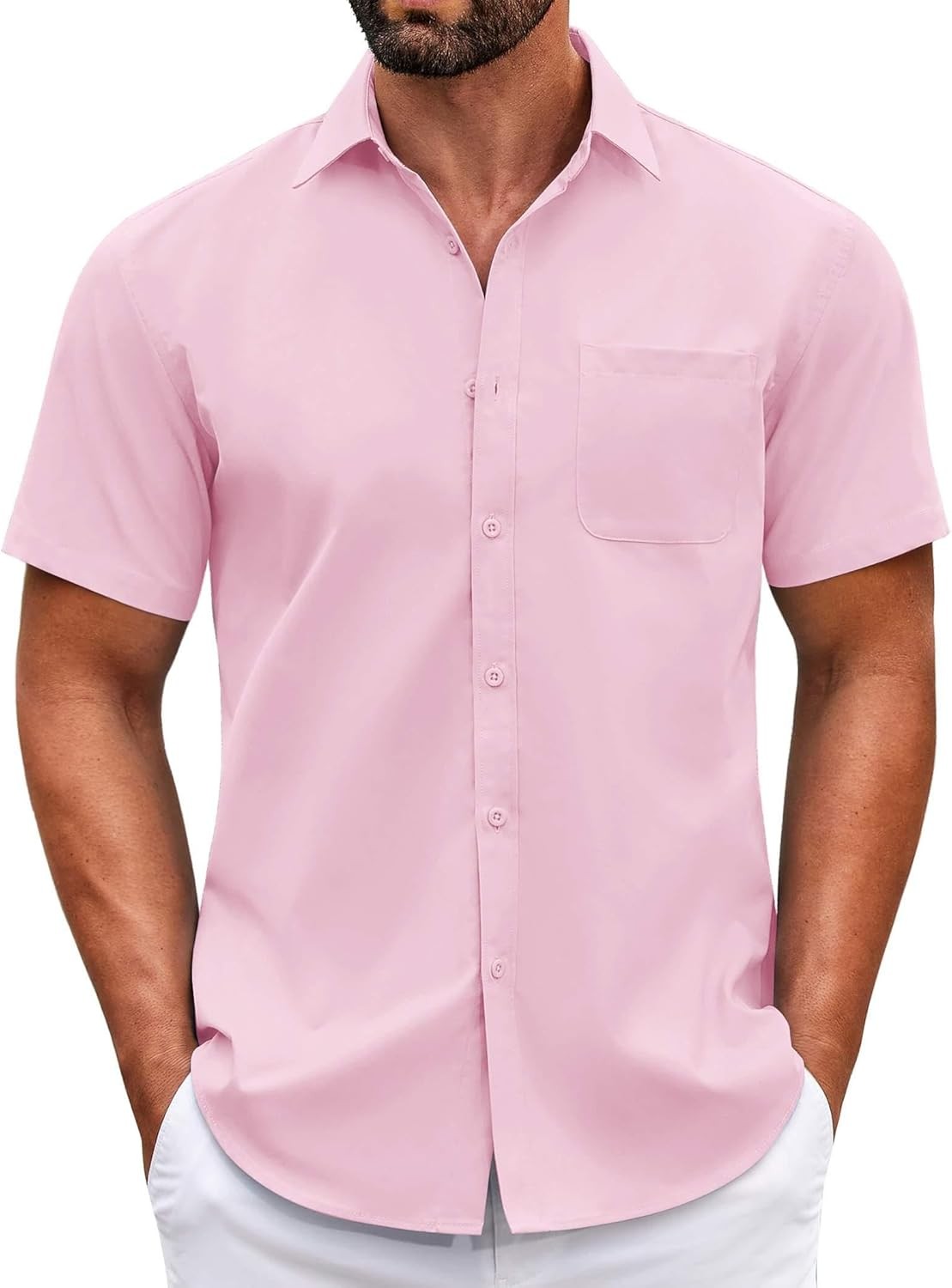 Mens Short Sleeve Casual Button Down Shirts Summer Untucked Dress Shirts