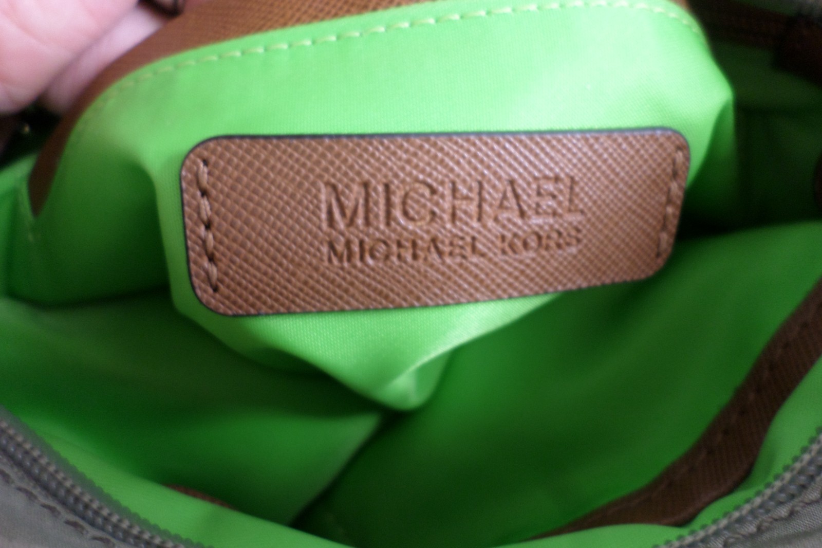 Michael Kors Kempton Brown Nylon Leather Trim Thin Crossbody Shoulder Bag MINT