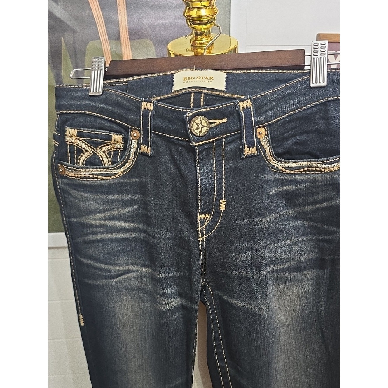 Big Star Dark Blue Denim Jeans with Tan Stitching Maddie Skinny 26