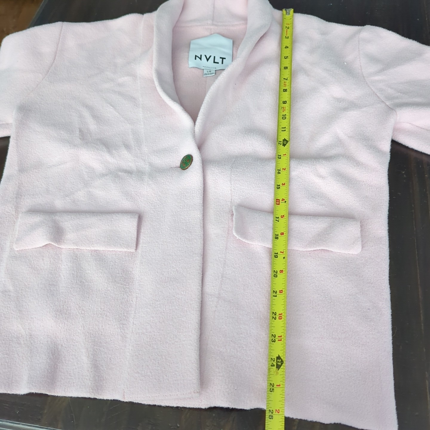 Anthropologie NVLT Soft Pink Knit Button Nylon/Poly Blazer Large L