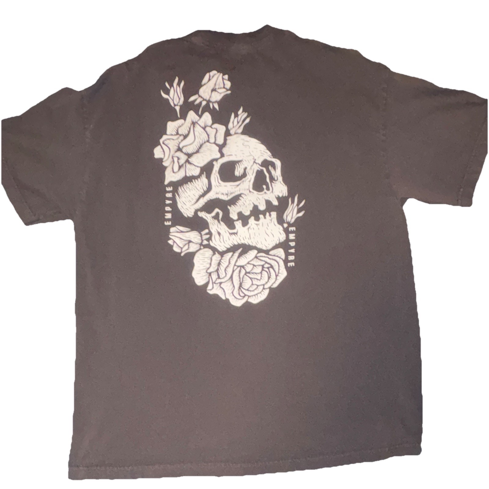 Empyre Men’s XL Gray Cotton Knit Double-Sided Skull & Rose Graphic Crew T-Shirt